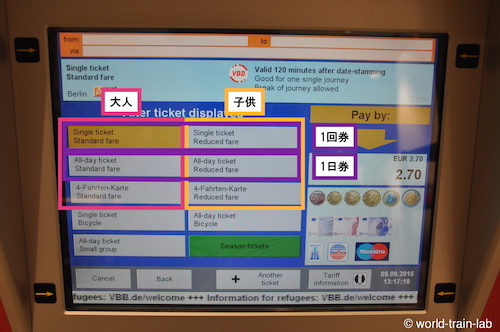 大人・子供、チケットの種類を選択して運賃を支払う