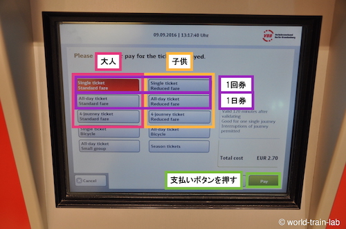大人・子供、チケットの種類を選択する