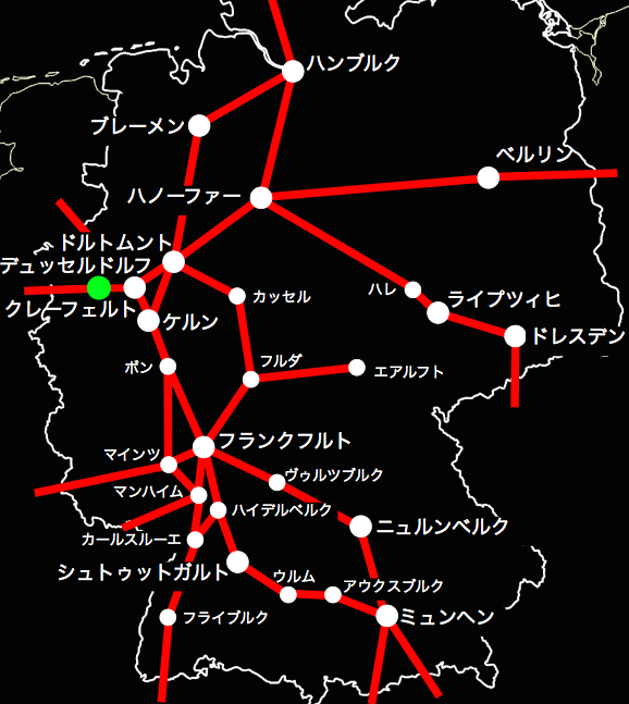 クレーフェルトからの路線図