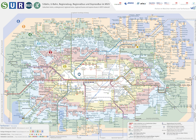 S Bahn, U Bahn, Busの路線図