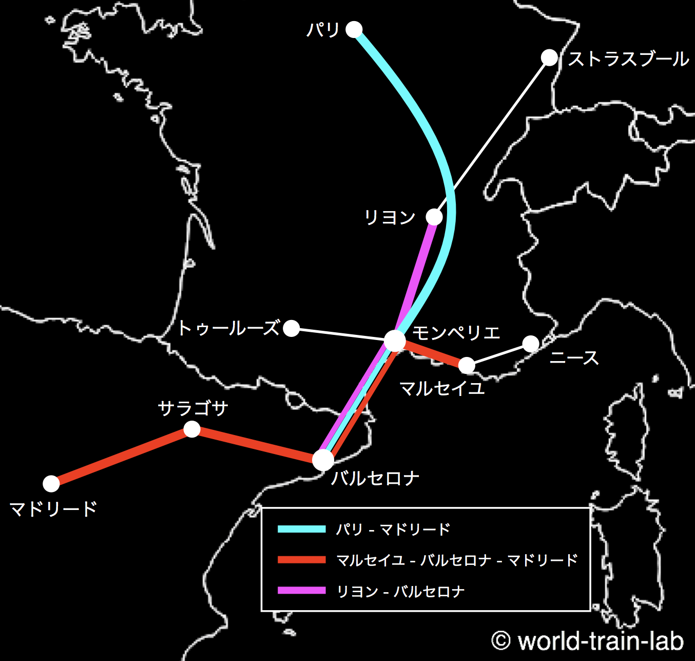 TGV, AVE 運行路線図