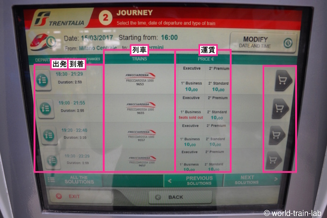 列車を選択する