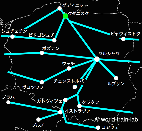 グダニスクからの路線図