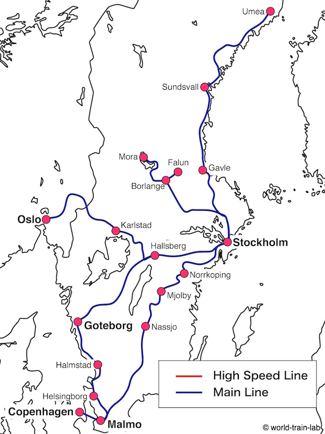Snabbtag 運行路線図